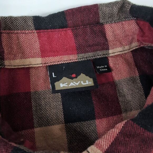 Kavu Flannel Shirt Mens Large Autumn Red Button Up Plaid Long Sleeve - Picture 5 of 9
